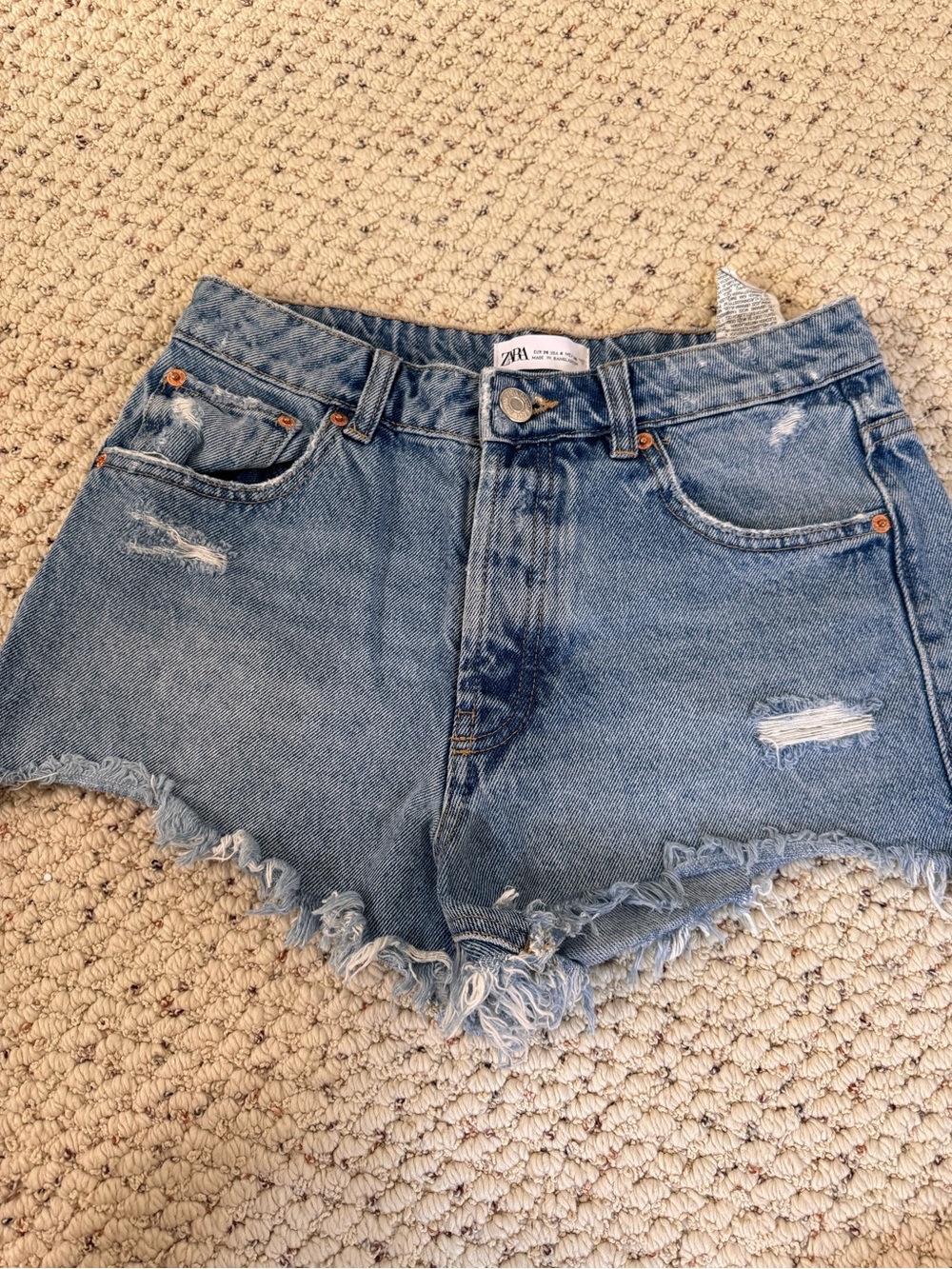 Zara Medium Blue Distressed Denim Cutoff Shorts